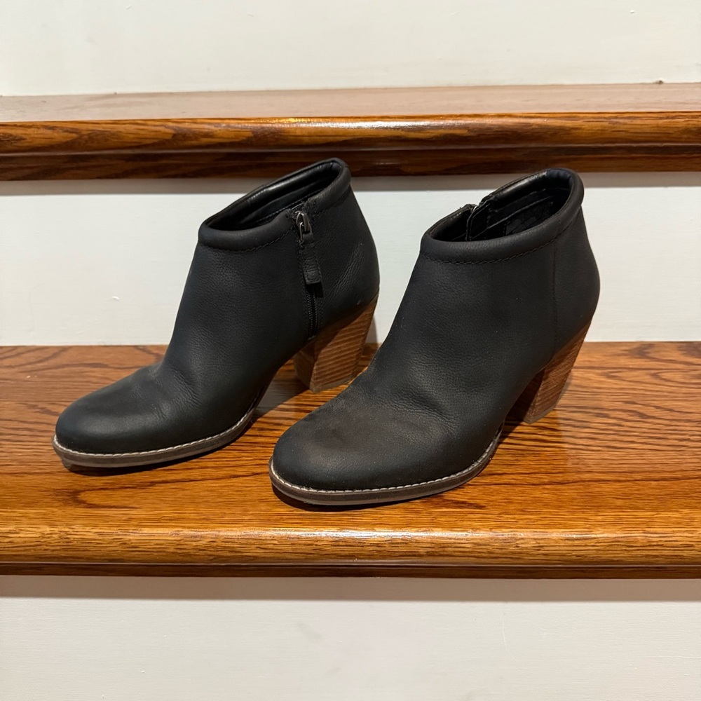 Cole Haan Prynne Black Ankle Booties with Brown Heel